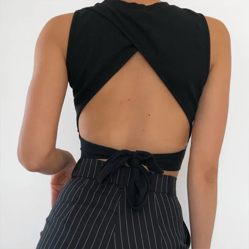 Sexy backless women tank top bandage slim crop top - H&A Outlet