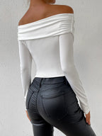 Sexy Deep V - Neck Long Sleeve Small Top White Slim Fit Off - H&A Outlet