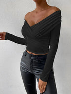 Sexy Deep V - Neck Long Sleeve Small Top White Slim Fit Off - H&A Outlet