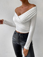 Sexy Deep V - Neck Long Sleeve Small Top White Slim Fit Off - H&A Outlet