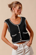 SO ME Textured Sweater Vest Top With Pockets - H&A Outlet