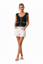 SO ME Textured Sweater Vest Top With Pockets - H&A Outlet