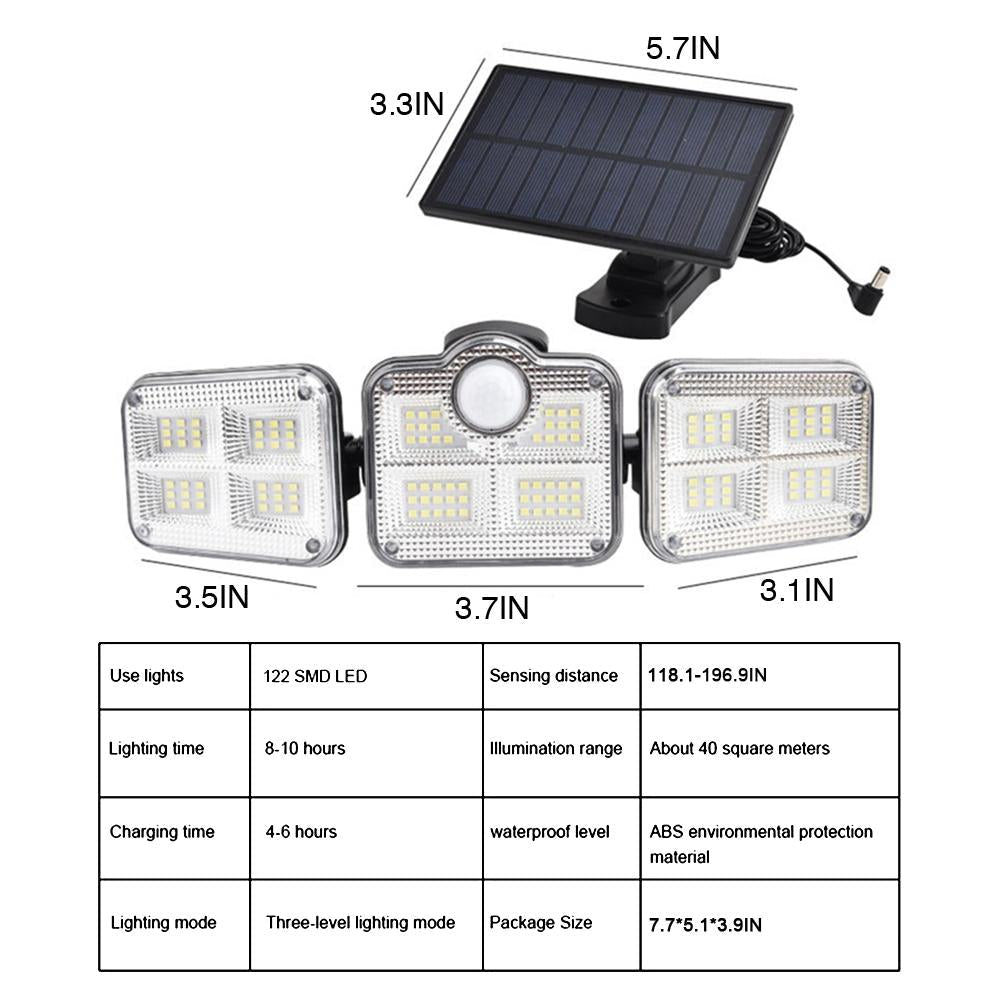 Solar Sensor Light 122 LED 3Head Outdoor Spotlight with 3 Modes - H&A Outlet