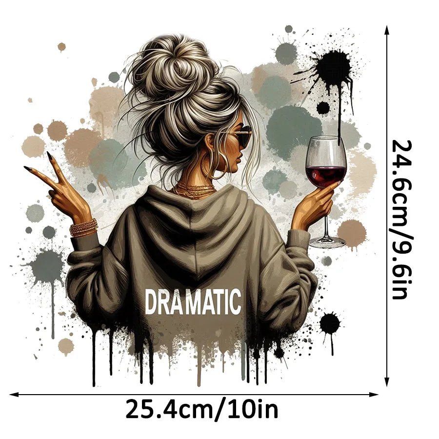 Trendy Vintage Retro Woman DRAMATIC Iron - On Heat Transfer Stickers Decals for T-shirts Sweatshirts Bags Clothing Fabric Decor - H&A Outlet