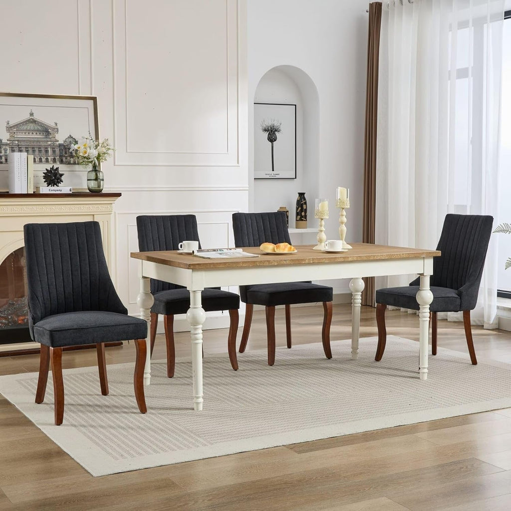 Velvet Dining Chairs Set of 4,Comfy Fabric Upholstered Accent Chairs for Kitchen Living Room,Channel Tufted Dining Room Chairs with Curved Solid Wood Legs(Black) - H&A Outlet