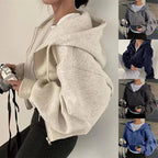Versatile Cropped Slims Smooths Silhouette Zip - up Warm Hooded Sweatshirt - H&A Outlet