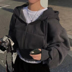 Versatile Cropped Slims Smooths Silhouette Zip - up Warm Hooded Sweatshirt - H&A Outlet