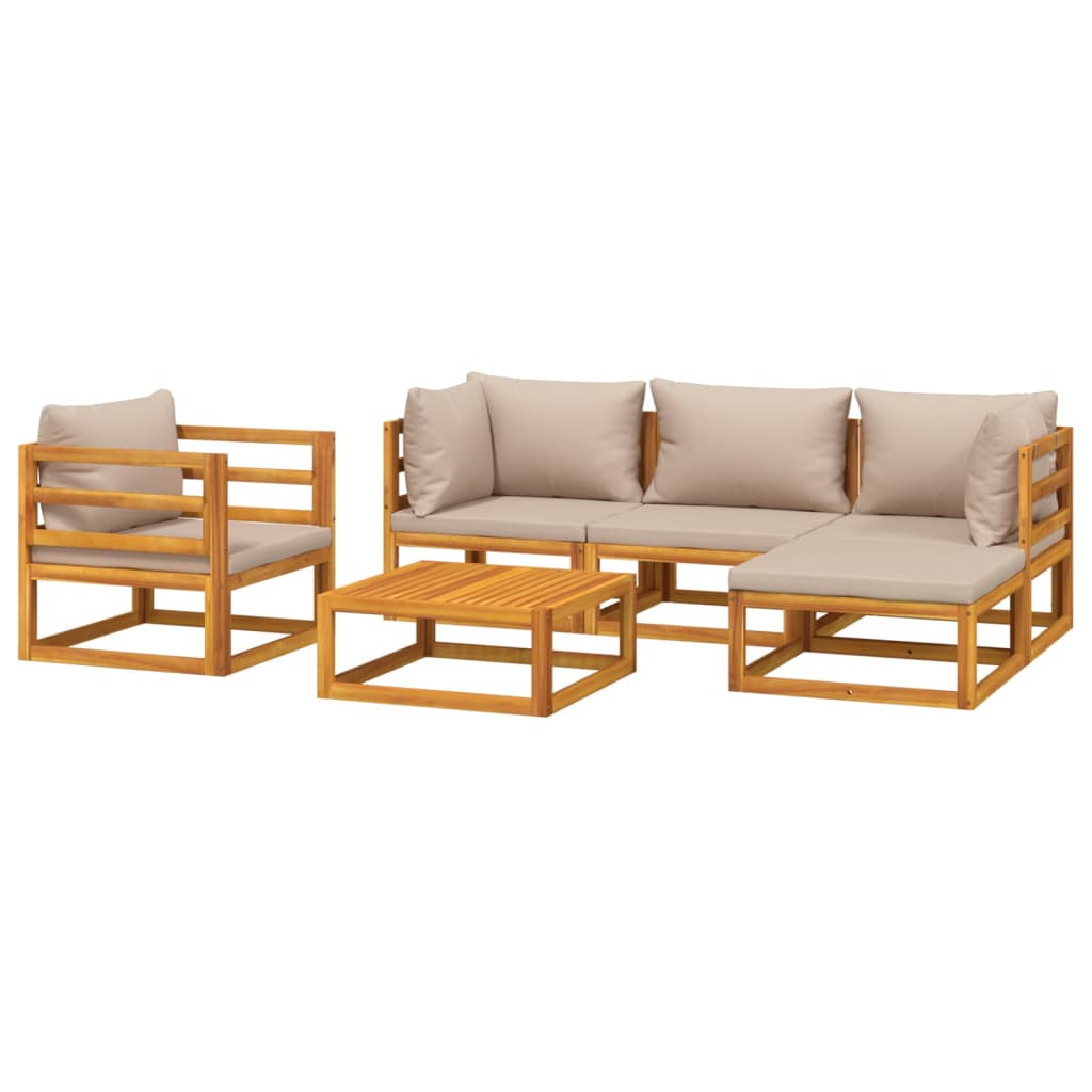 vidaXL 6 Piece Patio Lounge Set with Taupe Cushions Solid Wood - H&A Outlet
