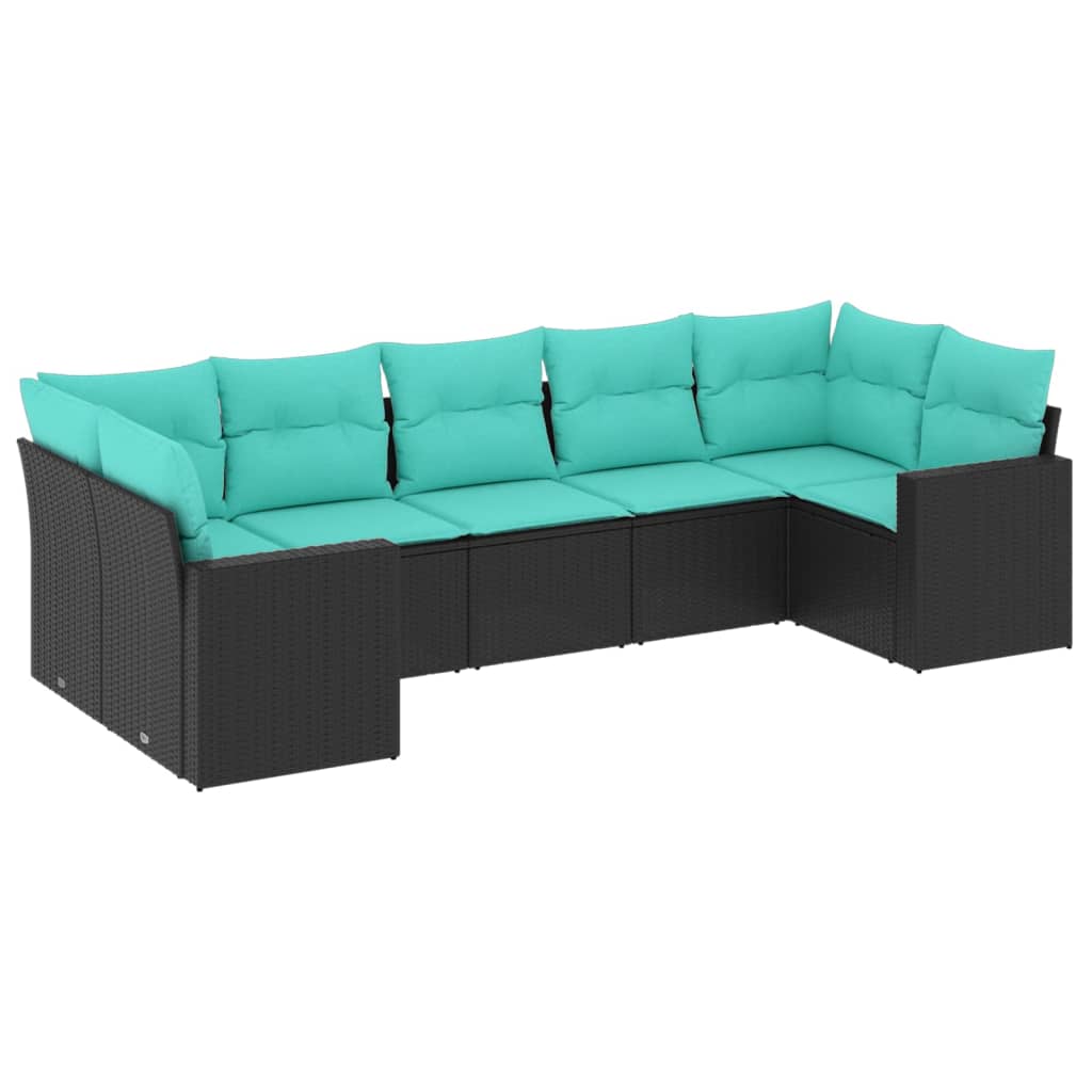 vidaXL 7 Piece Patio Sofa Set with Cushions Black Poly Rattan - H&A Outlet