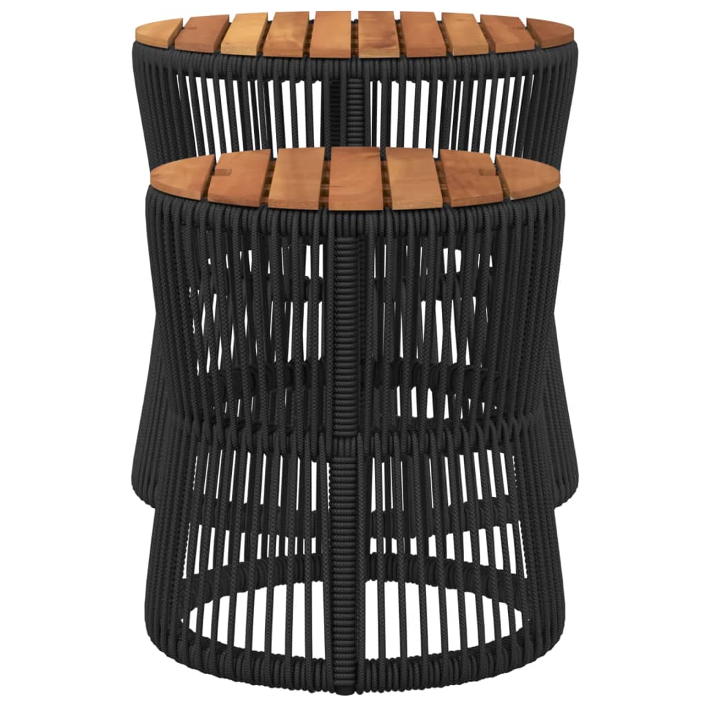 vidaXL Patio Side Tables 2 pcs with Wooden Top Black Poly Rattan - H&A Outlet