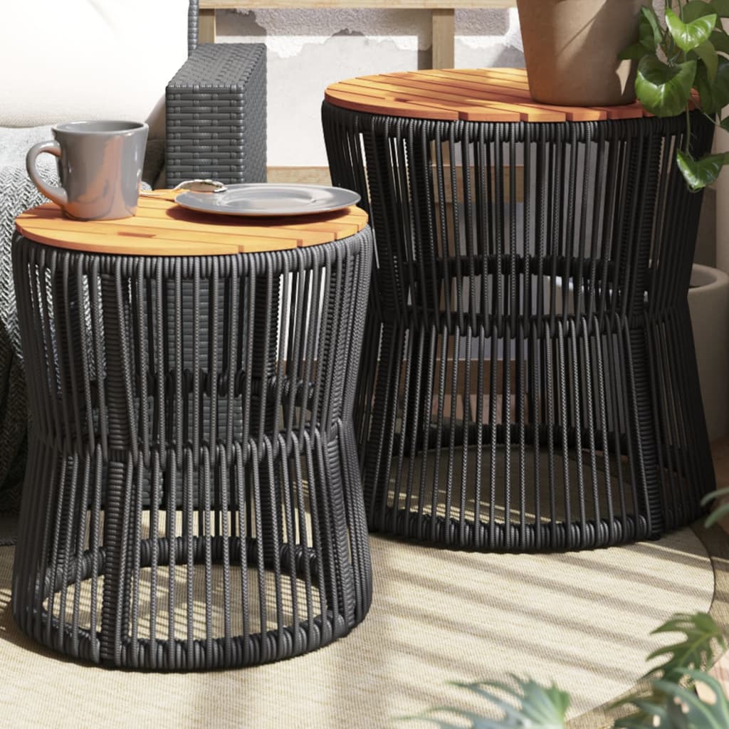 vidaXL Patio Side Tables 2 pcs with Wooden Top Black Poly Rattan - H&A Outlet