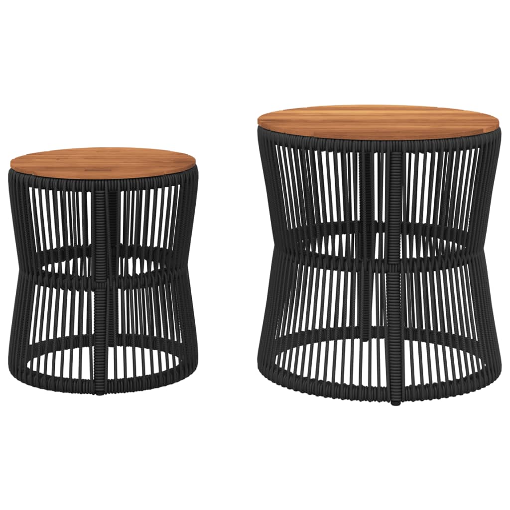 vidaXL Patio Side Tables 2 pcs with Wooden Top Black Poly Rattan - H&A Outlet