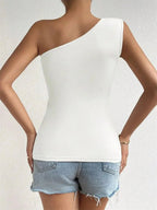 Women One Shoulder Pleated Tank Top Summer Solid Sleeveless Ruched - H&A Outlet