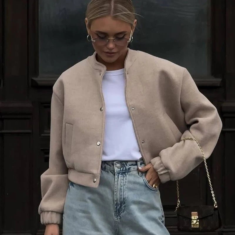 Women's Bomber Jacket Coats Cropped Jacket - H&A Outlet