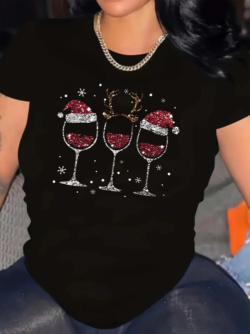 Women'S Graphic Letter T-Shirt T-shirt With Of A Cup Christmas T-shirt - H&A Outlet