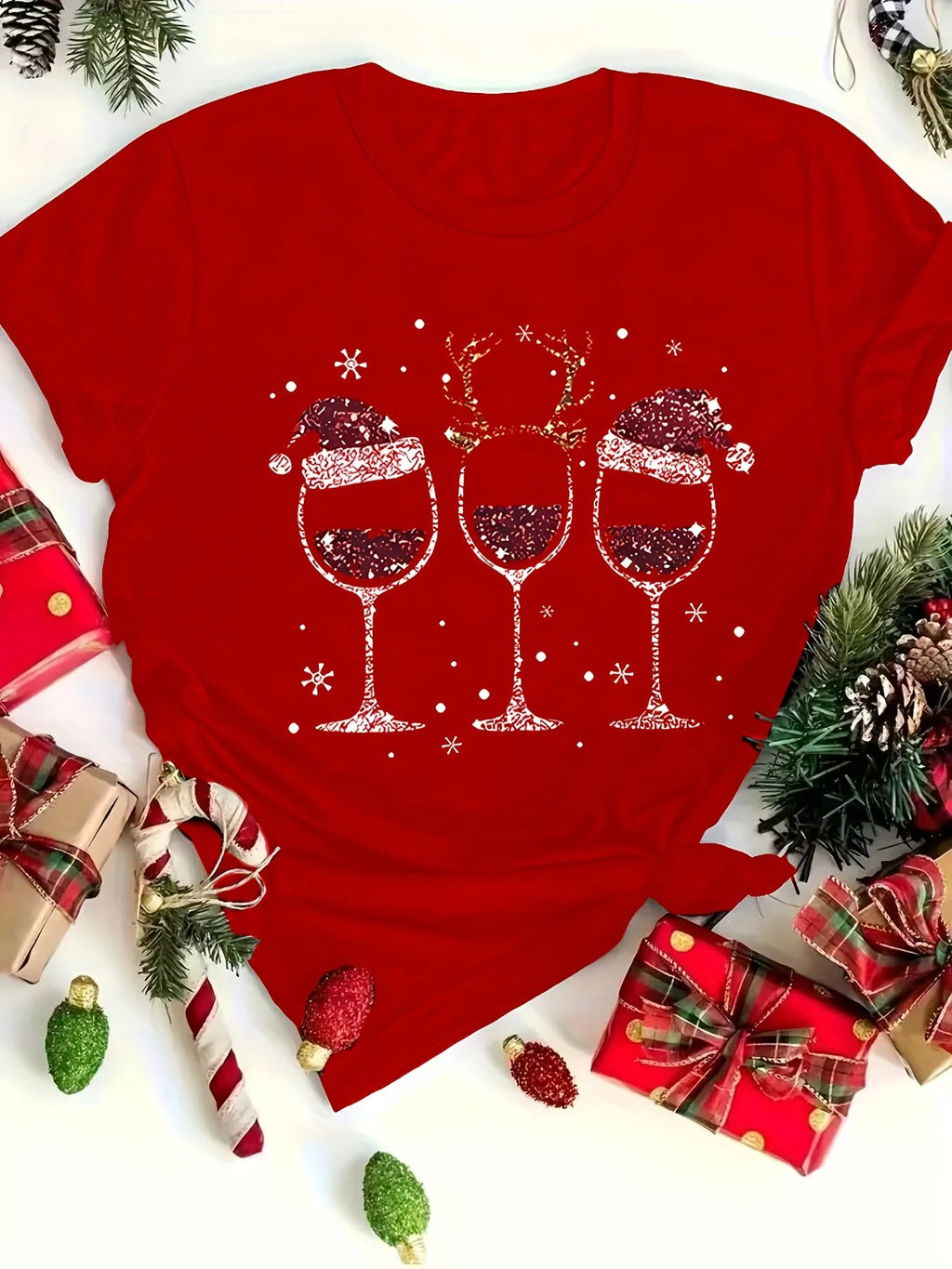 Women'S Graphic Letter T-Shirt T-shirt With Of A Cup Christmas T-shirt - H&A Outlet