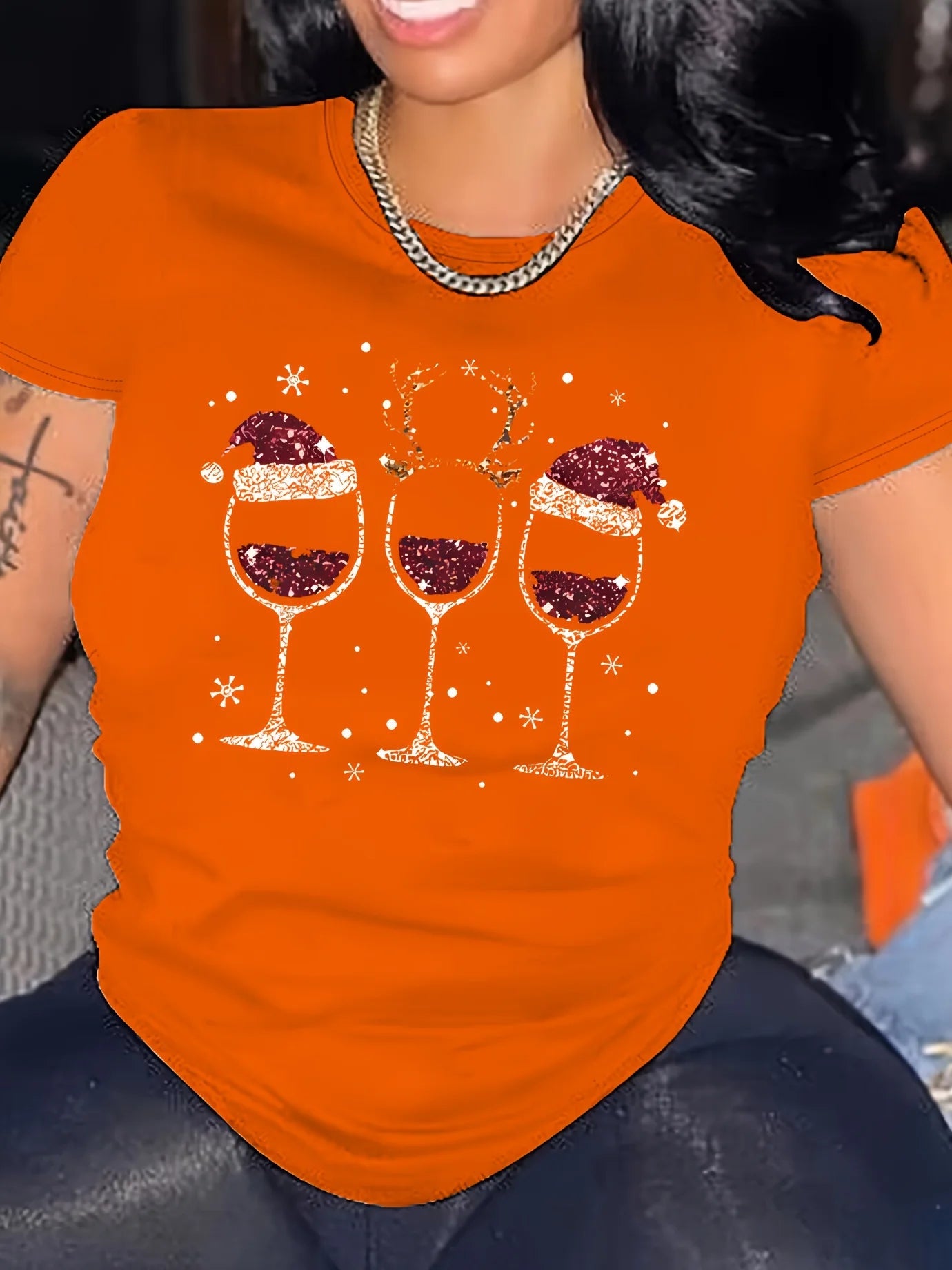 Women'S Graphic Letter T-Shirt T-shirt With Of A Cup Christmas T-shirt - H&A Outlet