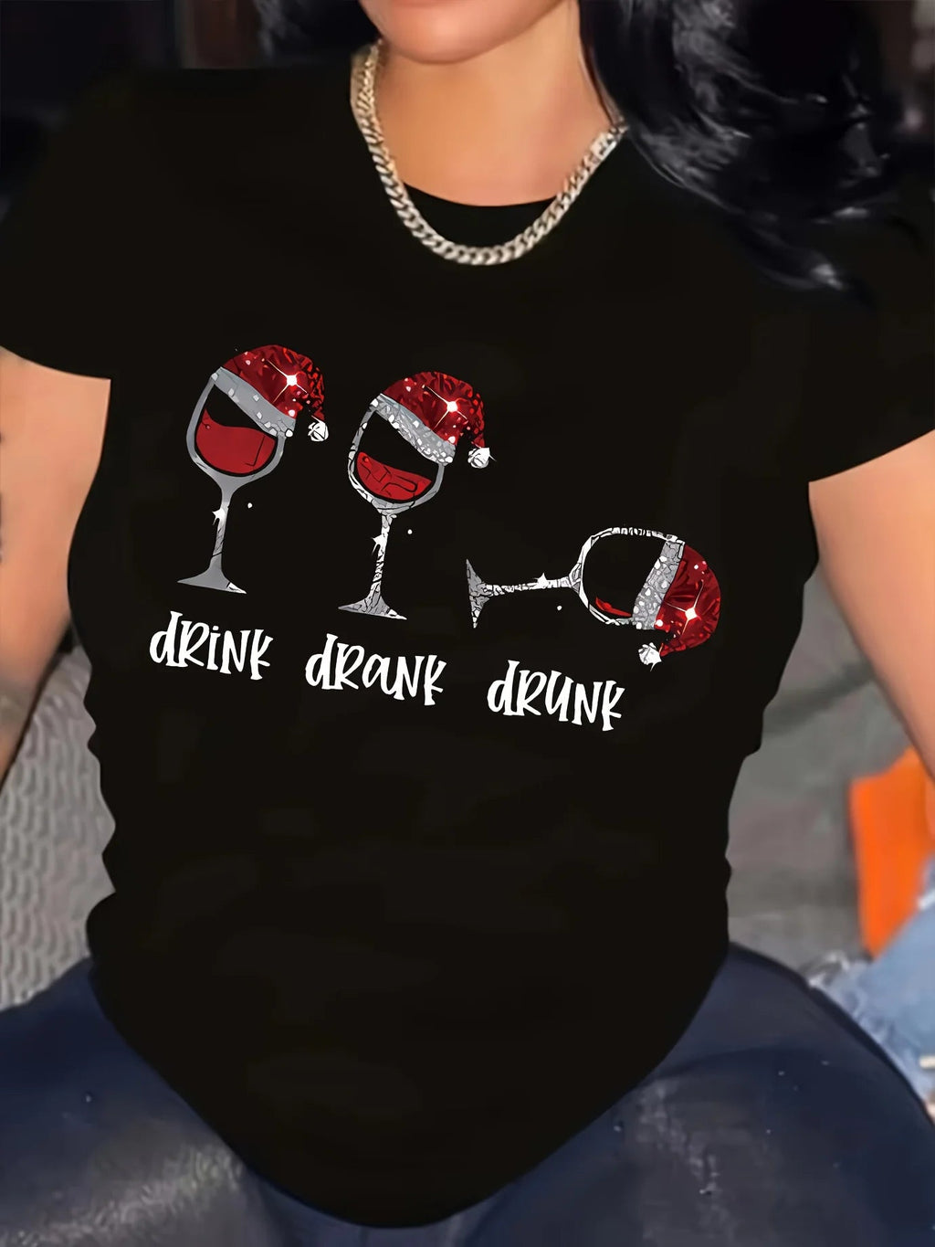 Women'S Graphic Letter T-Shirt T-shirt With Of A Cup Christmas T-shirt - H&A Outlet