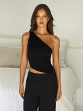 Women's Sexy Diagonal Shoulder Strap Sleeveless Backless Tight Top - H&A Outlet
