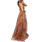 Women's Swing Dress Elegant Sexy V Neck Strap Printing Zipper Sleeveless Abstract Color Block Maxi Long Dress Holiday Cocktail Party - H&A Outlet