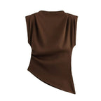 Women's T-shirt Sleeveless T-Shirts Pleated Wine Red Casual Solid Color - H&A Outlet