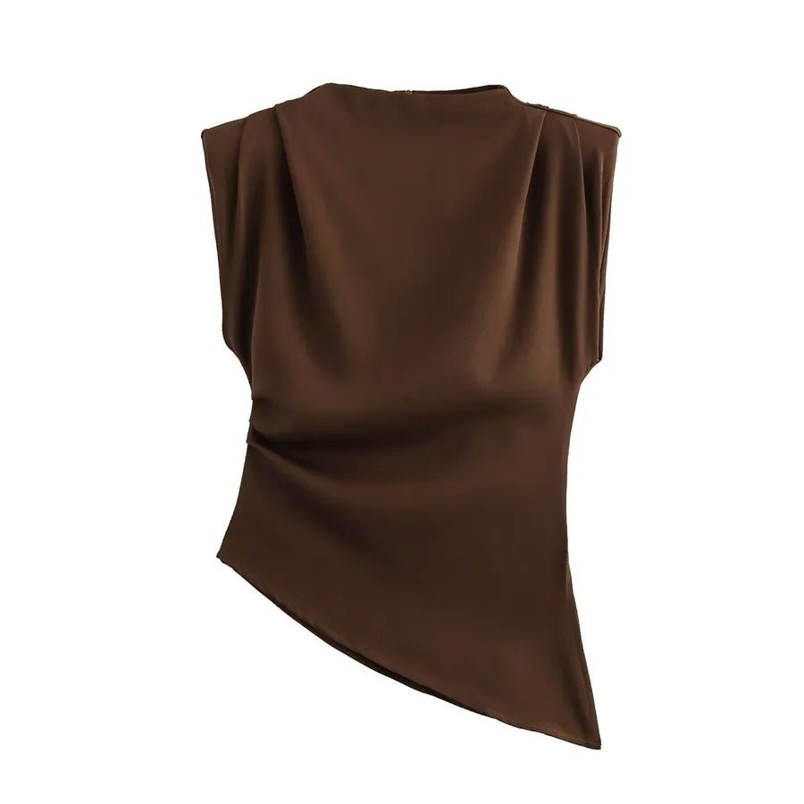 Women's T-shirt Sleeveless T-Shirts Pleated Wine Red Casual Solid Color - H&A Outlet
