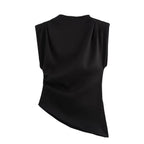 Women's T-shirt Sleeveless T-Shirts Pleated Wine Red Casual Solid Color - H&A Outlet