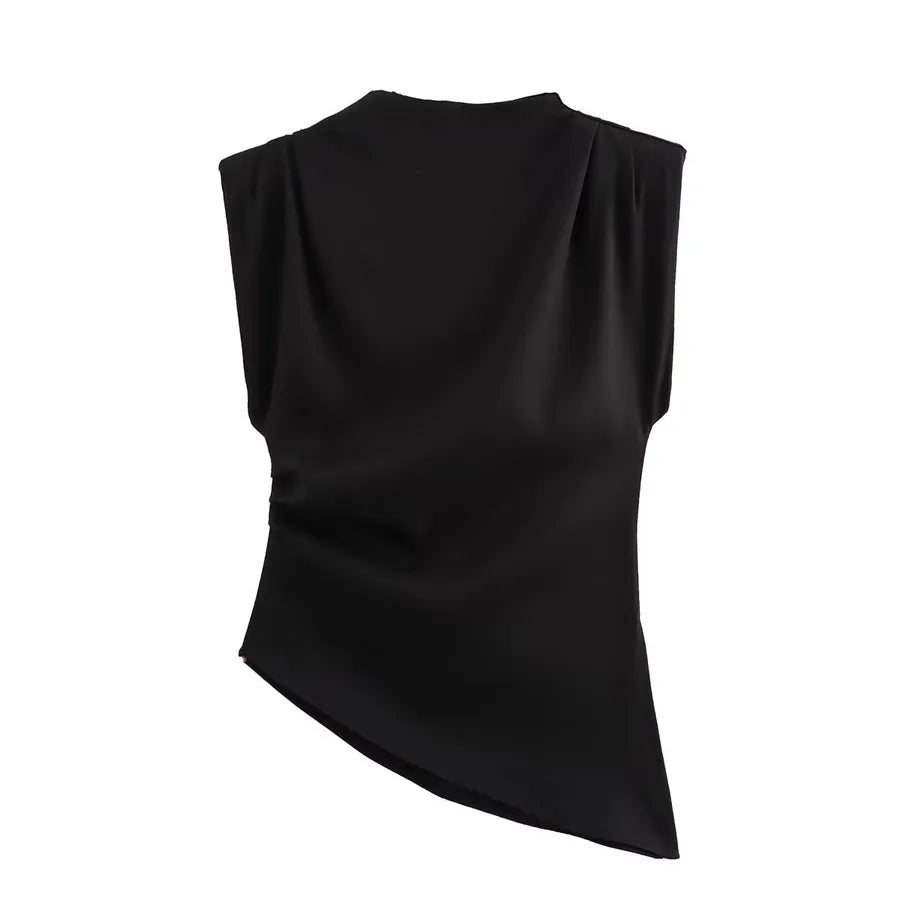 Women's T-shirt Sleeveless T-Shirts Pleated Wine Red Casual Solid Color - H&A Outlet