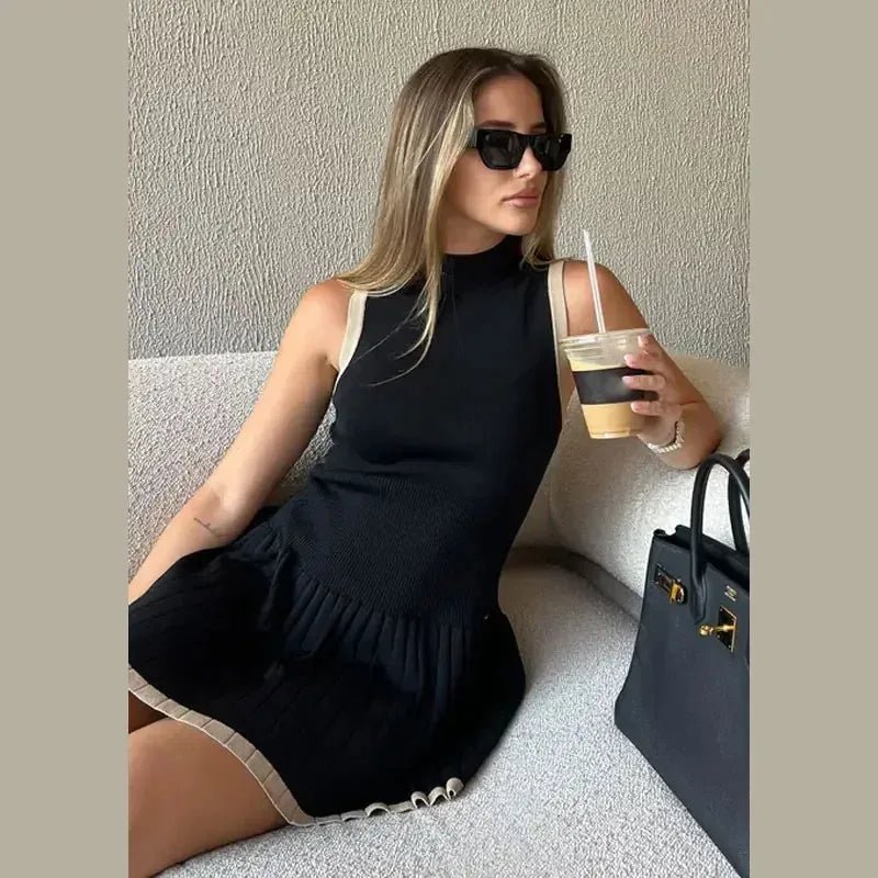 Women's Tank Dress Elegant Streetwear Round Neck Sleeveless Color Block Short Mini Dress Holiday Date - H&A Outlet