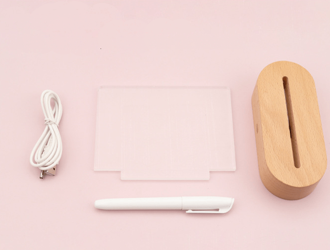 Wood Table Lamp Night Light with Message Board Girl Bedroom Decor - H&A Outlet