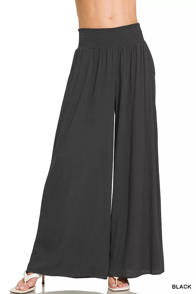 Zenana Smocked Waistband Wide Leg Lounge Pants - H&A Outlet