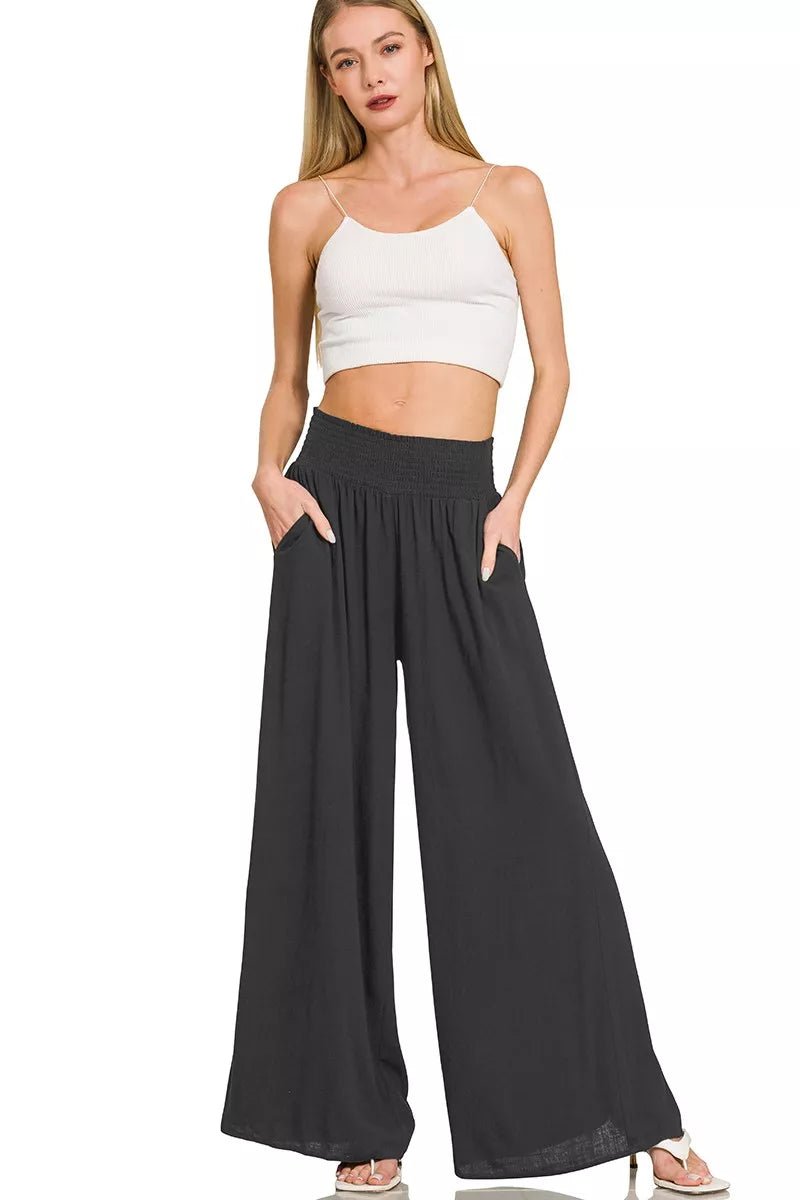 Zenana Smocked Waistband Wide Leg Lounge Pants - H&A Outlet