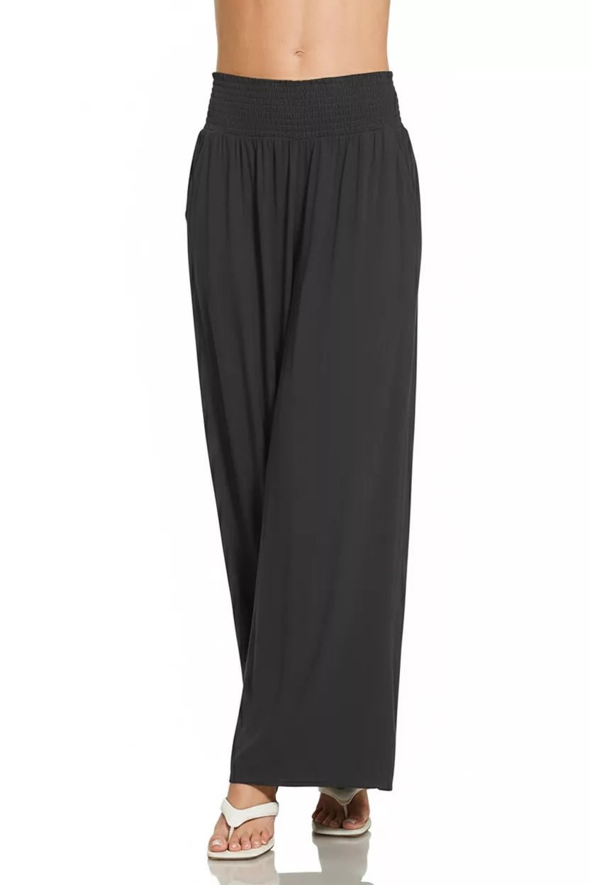 Zenana Smocked Waistband Wide Leg Lounge Pants - H&A Outlet