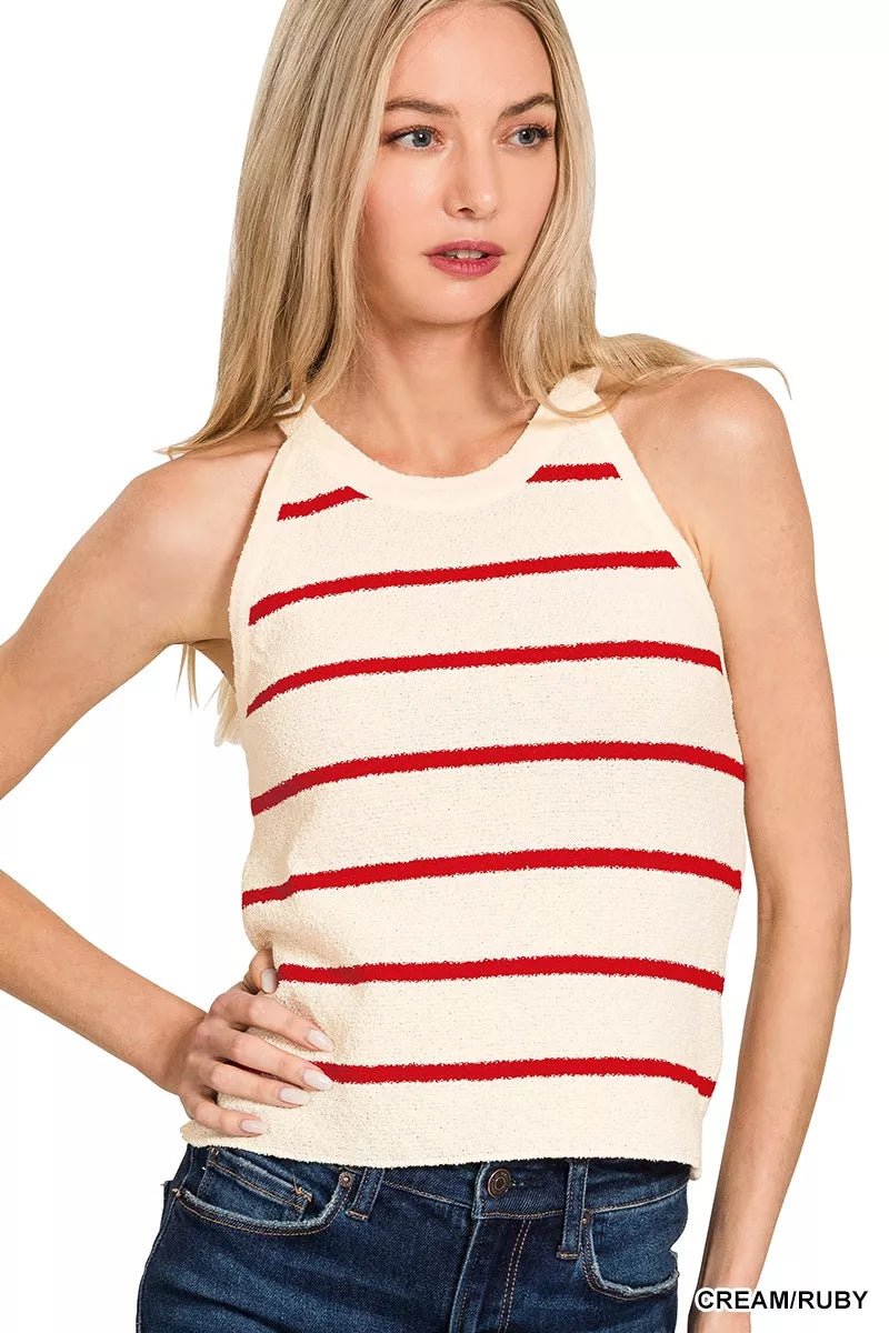Zenana Stripe Sweater Tank Top - H&A Outlet