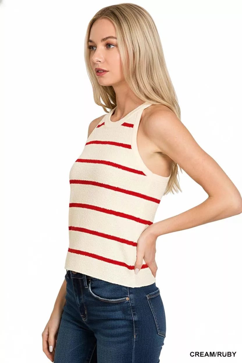 Zenana Stripe Sweater Tank Top - H&A Outlet
